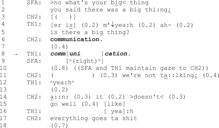 Extrait 5, transcription originale en anglais selon les conventions de l’analyse conversationnelle