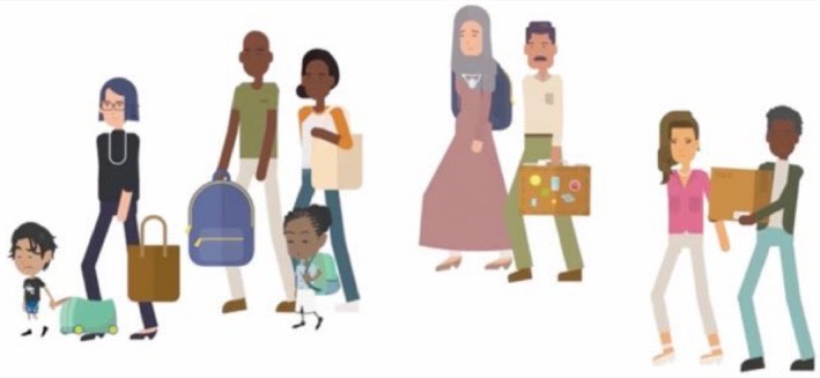 Animazione che rappresenta famiglie immigrate e rifugiate multiculturali (modulo uno).