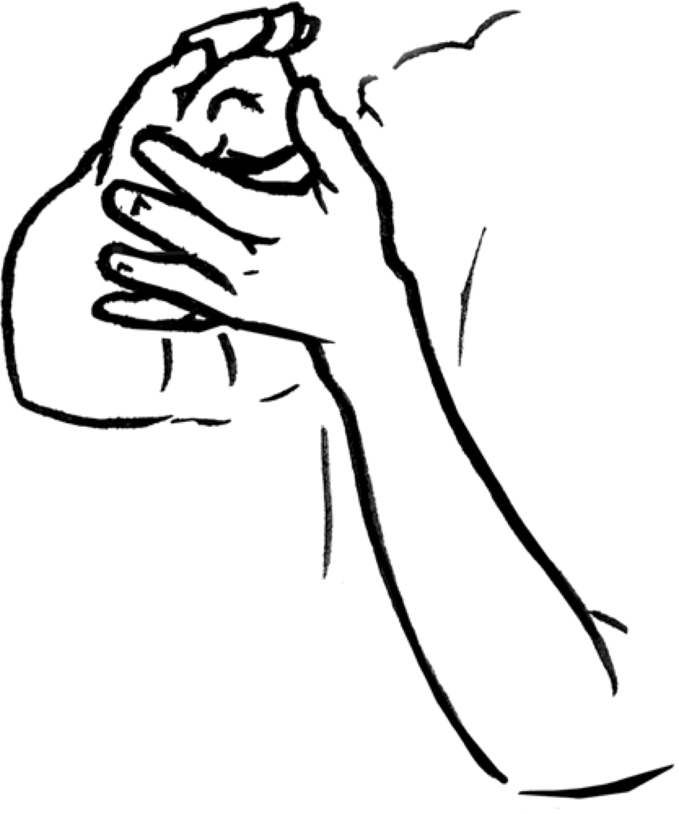 Dessin au trait des mains de l&rsquo;épouse reprenant le geste d&rsquo;ouverture avec une plus grande amplitude.