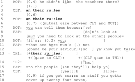Extrait 8, transcription originale en anglais selon les conventions de l’analyse conversationnelle