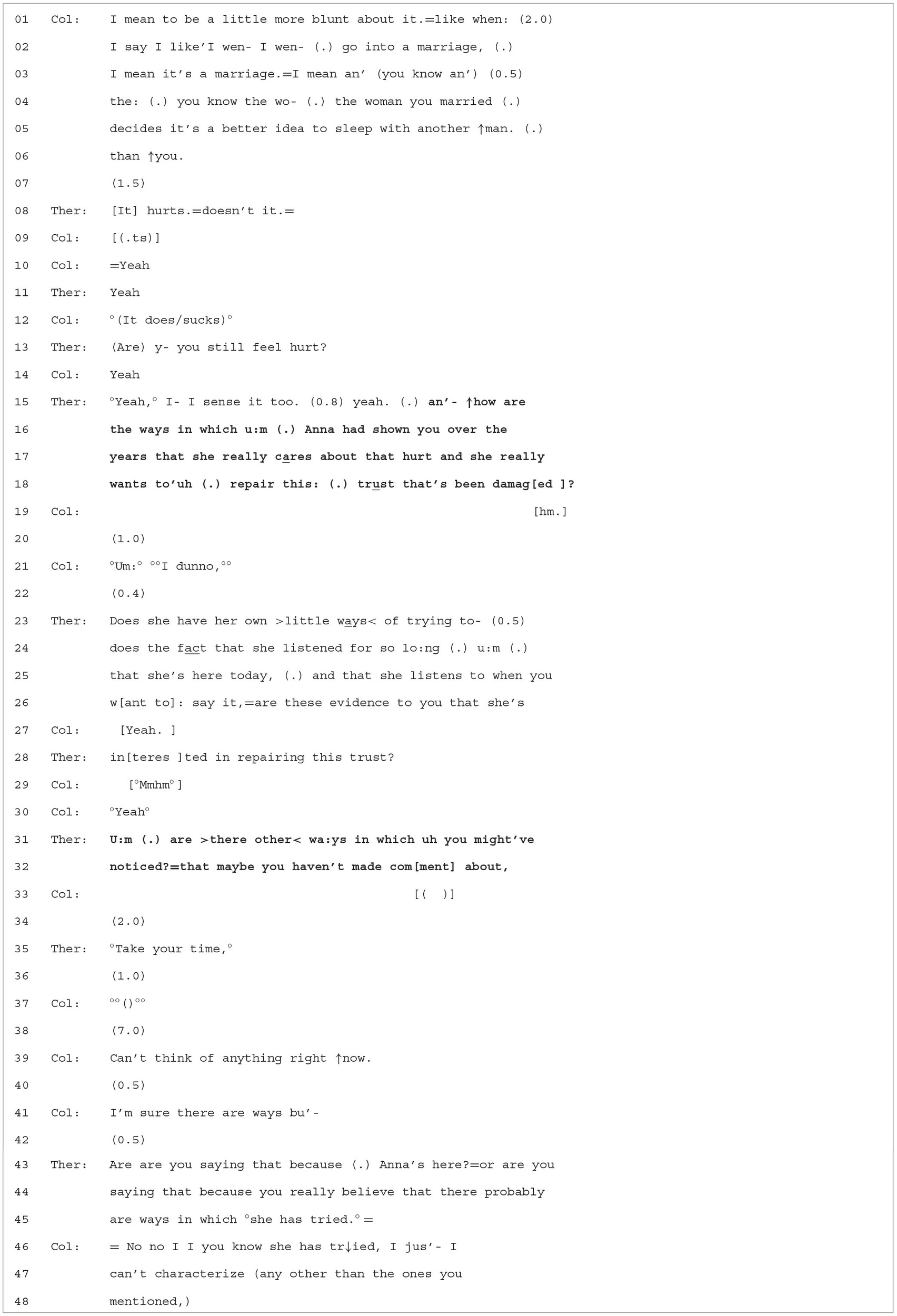 Transcription de l’extrait 2 en notation d’analyse conversationnelle