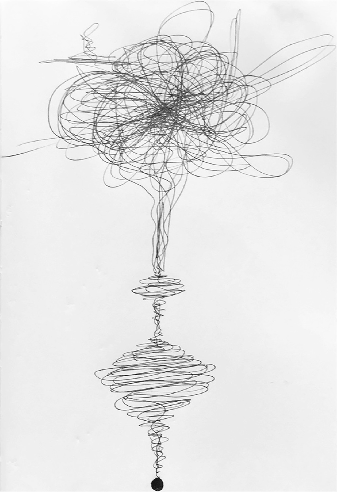 Trama visiva A: disegnare il mio processo di indagine. Schizzo a matita di Ilma. Ilma: Da un giorno o due mi portavo dietro il bisogno di pensare a un’immagine che rappresentasse la mia indagine e, man mano che si avvicinava la «scadenza»…