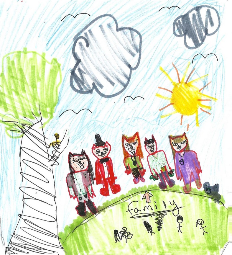 Dibujo de Catherine, de 10 años: su familia