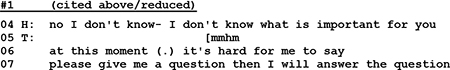 Extrait de transcription d'une première consultation de thérapie de couple, en notation d'analyse conversationnelle