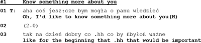 Extrait de transcription d'une première consultation de thérapie de couple, en notation d'analyse conversationnelle