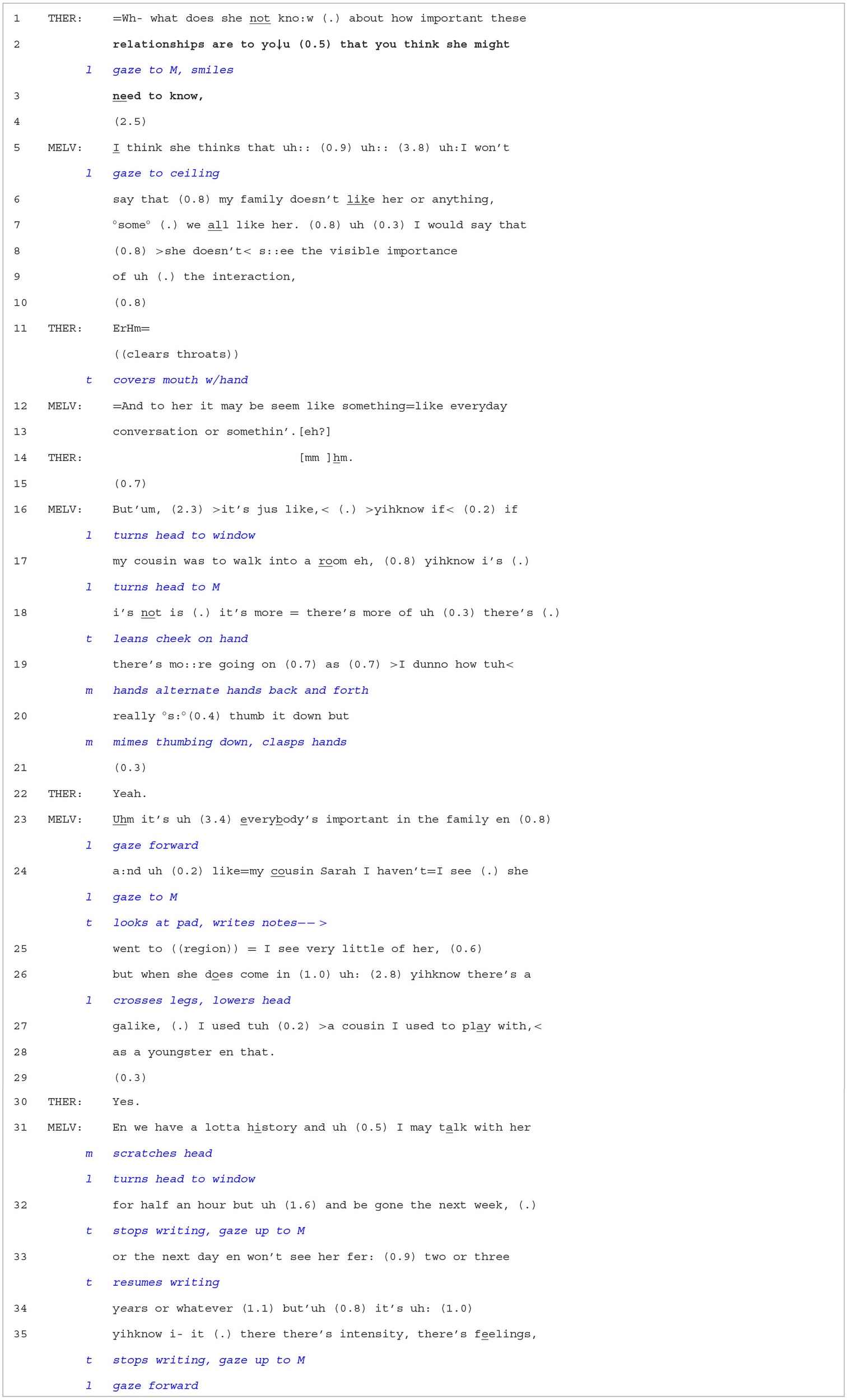 Transcription de l’extrait 3 en notation d’analyse conversationnelle
