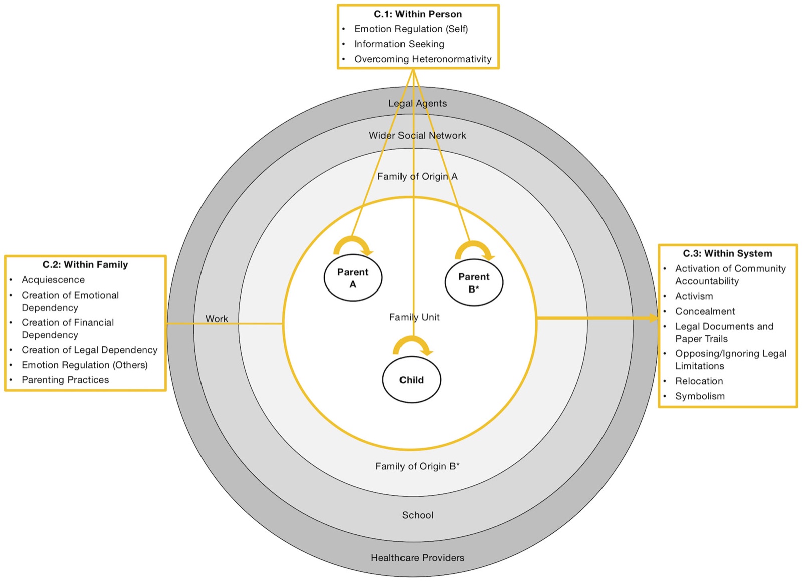 Gegenmaßnahmen zur Abmilderung des Einflusses rechtlicher Vulnerabilität auf persönlicher, familiärer und systemischer Ebene. *Kein rechtlicher Status gegenüber dem Kind und/oder der Partnerin bzw. dem Partner.