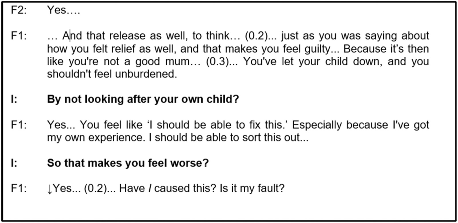 Extrait de transcription d'un groupe focalisé de parents et personnes aidantes sur le soulagement et la culpabilité