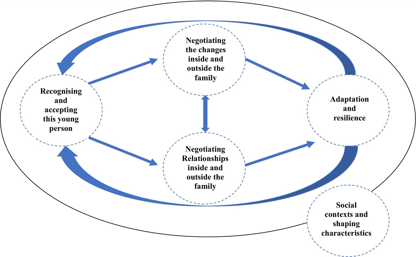 A model of gender social transition of young people within the UK family context; interaction of the main categories