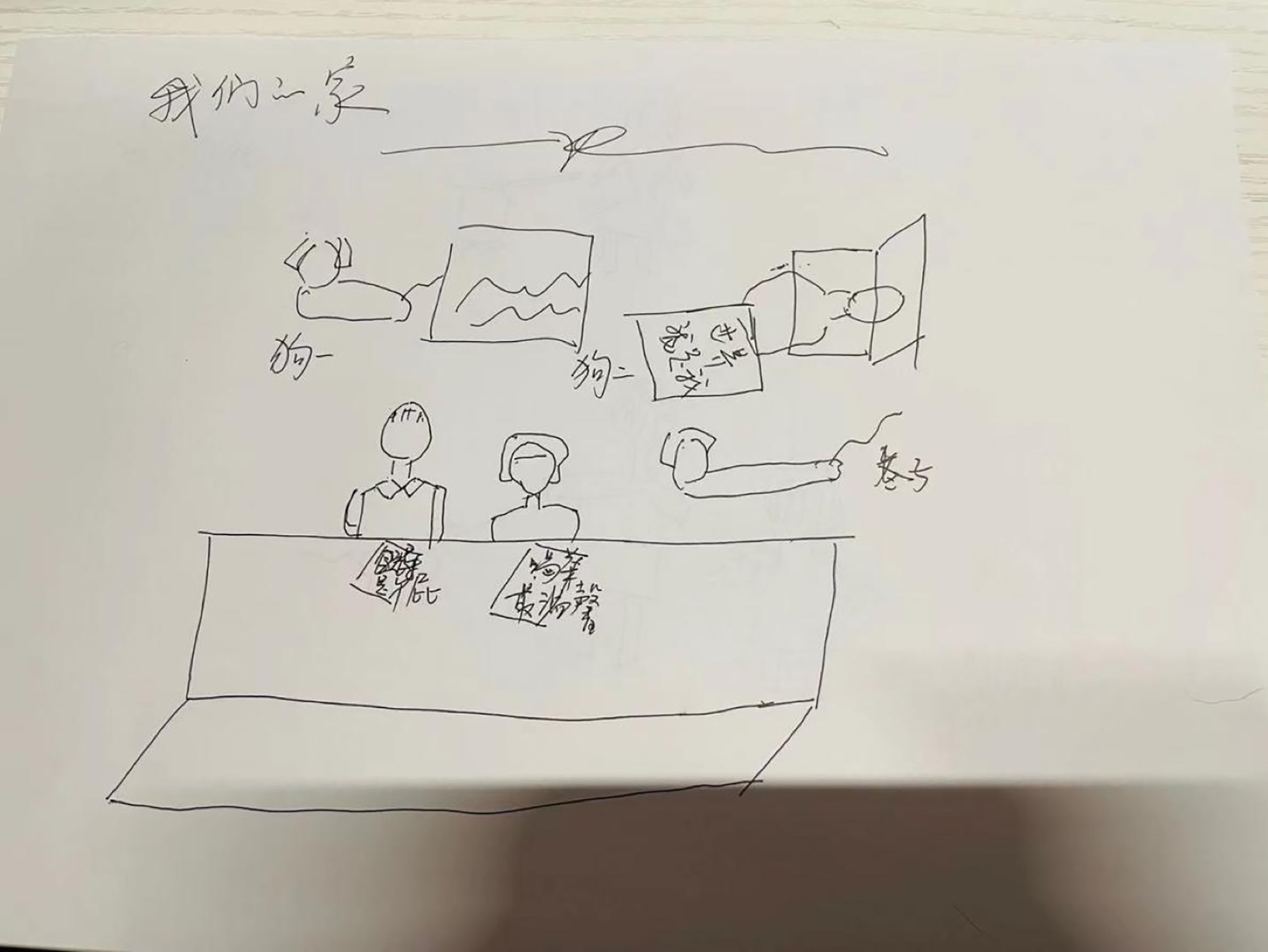 Our family (described by Ms. D’s husband and drawn by Ms. D).