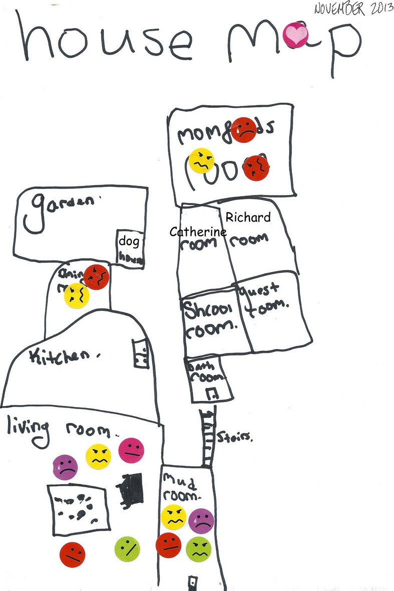 Primer mapa de emociones dibujado por Catherine, de 10 años