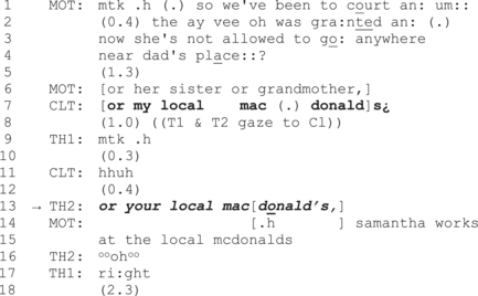 Extrait 2, transcription originale en anglais selon les conventions de l’analyse conversationnelle