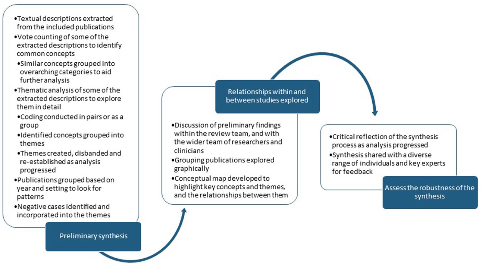Schematic providing an overview of the narrative synthesis process, and the specific techniques we utilized in this review.