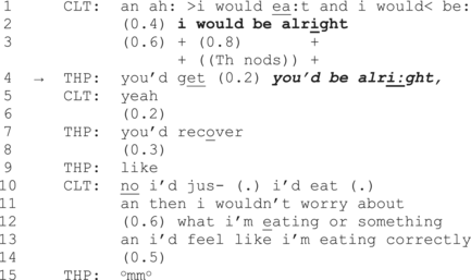 Extrait 6, transcription originale en anglais selon les conventions de l’analyse conversationnelle
