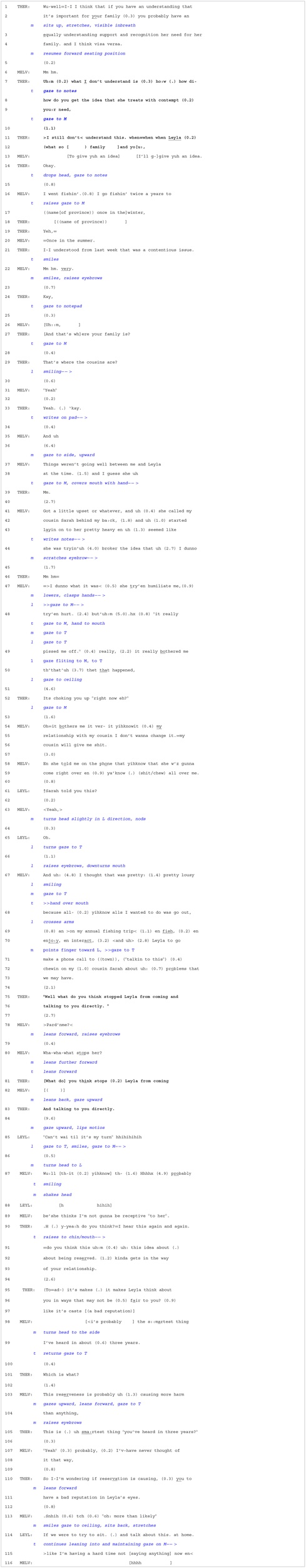 Transcription de l’extrait 5 en notation d’analyse conversationnelle