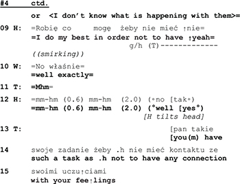 Extrait de transcription d'une première consultation de thérapie de couple, en notation d'analyse conversationnelle