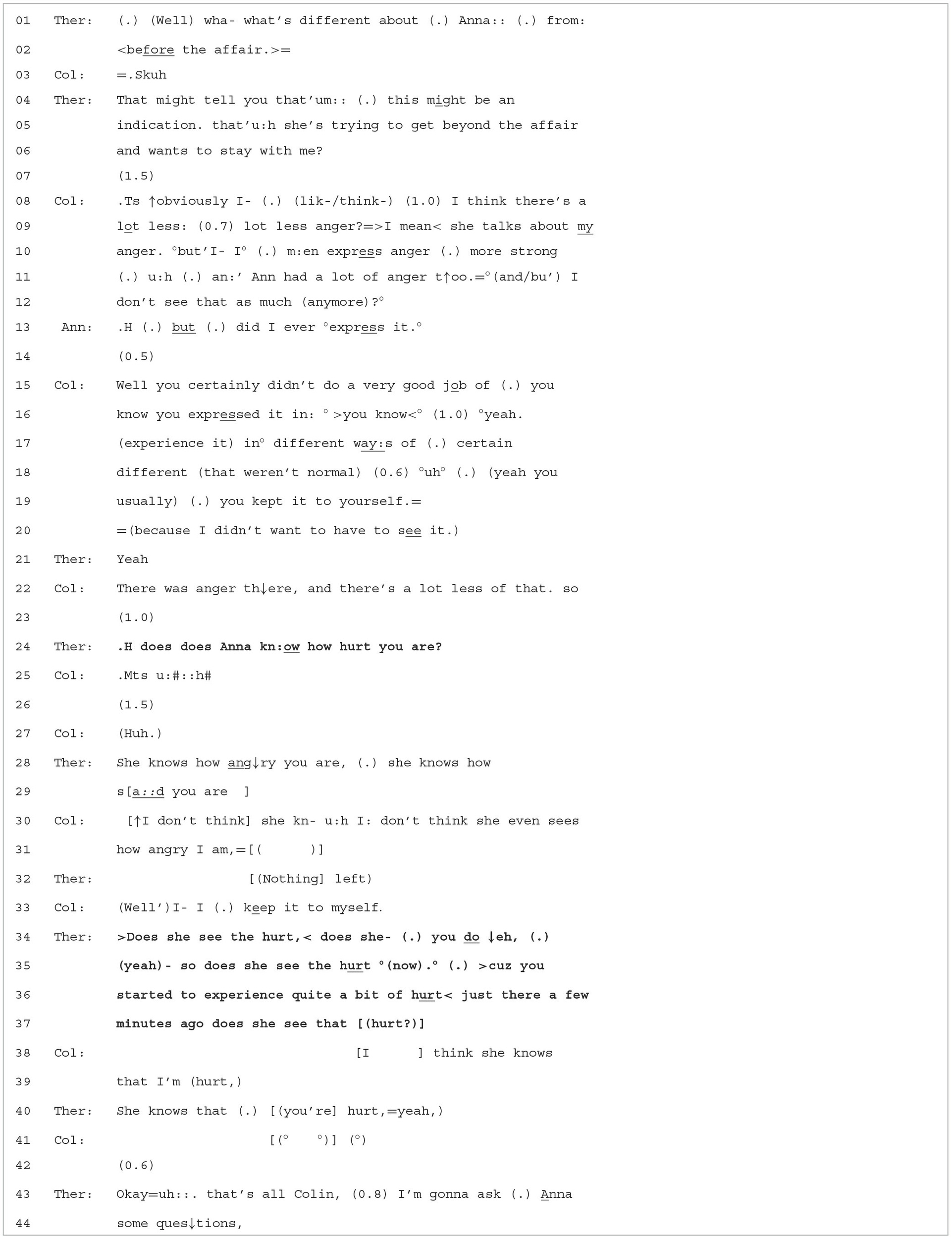 Transcription de l’extrait 4 en notation d’analyse conversationnelle
