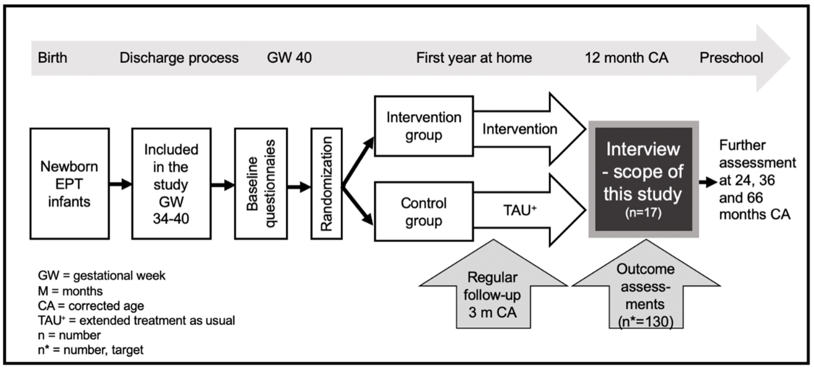 Flussdiagramm der Stockholm Preterm Interaction-Based Intervention (SPIBI).